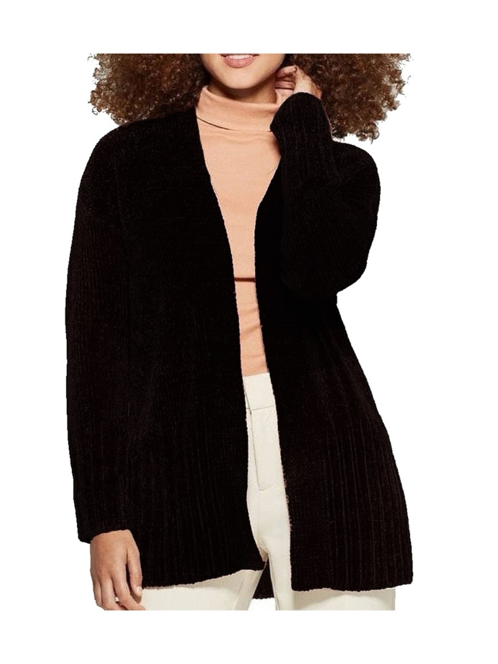 a new day Black Open-Front Ribbed Cheneal Cardigan